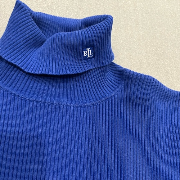 [XL]VTG Lauren Ralph Lauren Blue Turtleneck Cotton Sweater Ribbed - Picture 3 of 7